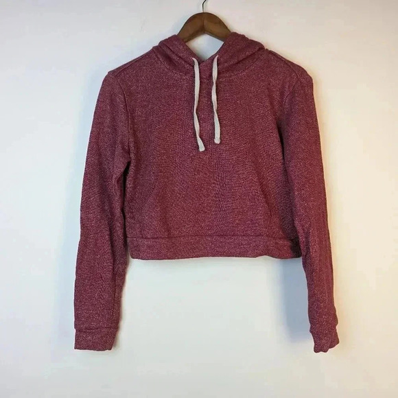 Forever 21 Burgundy Cropped Hooded Sweatshirt - Medium - Picture 3 of 9